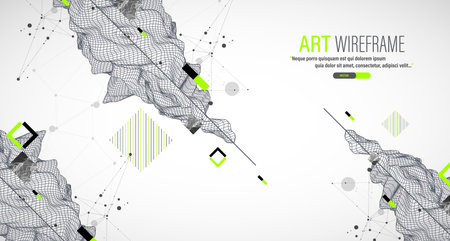 Abstract art wireframe background. Modern science or technology art elements. Surface illustration. Vector.のイラスト素材
