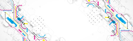 Abstract technological background with various elements. CMYK concept. Vectorのイラスト素材