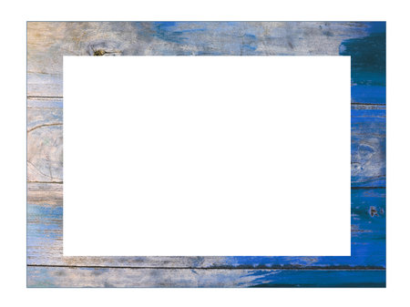 Wooden frame Isolated on white background for graphic design. Mockup template in PNG file format for inserting landscape photos in vintage style. Board with space for inserting images.の写真素材