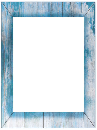 Wooden frame Isolated on white background for graphic design. Mockup template in PNG file format for inserting landscape photos in vintage style. Board with space for inserting images.の写真素材