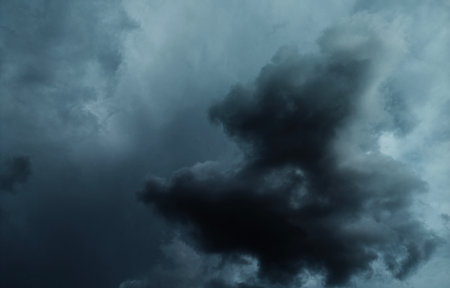 Dark sky composed of purple, blue, pink for graphic design or wallpaper. Misty storm background in...
