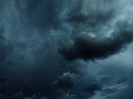 Dark sky composed of purple, blue, pink  for graphic design or wallpaper. Misty storm background in...