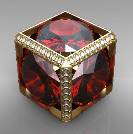 3d jewel cube with gemの写真素材