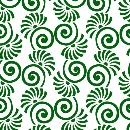 Seamless pattern with green spirals on a white background.の写真素材