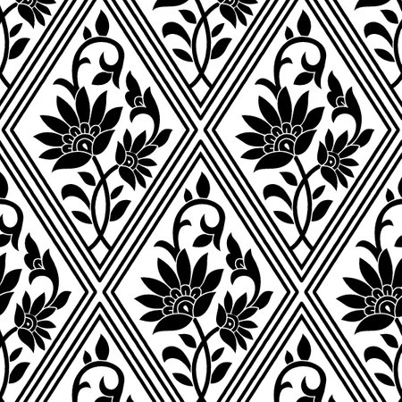 Seamless black and white pattern with floral ornament. Vector illustration.の写真素材