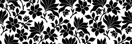 Seamless pattern with black lilies on a white background.の写真素材