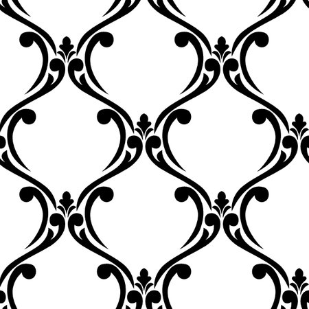Seamless black and white floral pattern. Vector illustration.の写真素材