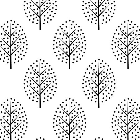 Seamless pattern with black trees on white background. Vector illustration.の写真素材