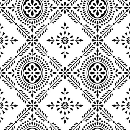 Seamless pattern with ethnic motifs in black and white colorsの写真素材