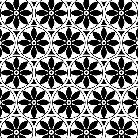 Seamless pattern with decorative flowers. Black and white background.の写真素材
