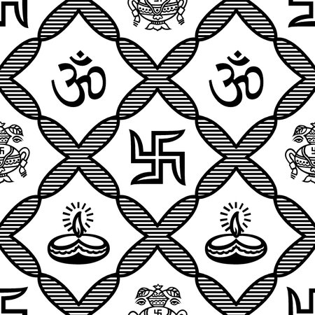 Seamless vector pattern. Black and white geometrical background with hand drawn decorative tribal elements. Print with ethnic, folk, traditional motifs. Graphic vector illustrationの写真素材