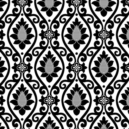 Seamless black and white floral pattern. Vector illustration for your designの写真素材
