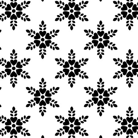 Seamless pattern with black snowflakes on a white backgroundの写真素材