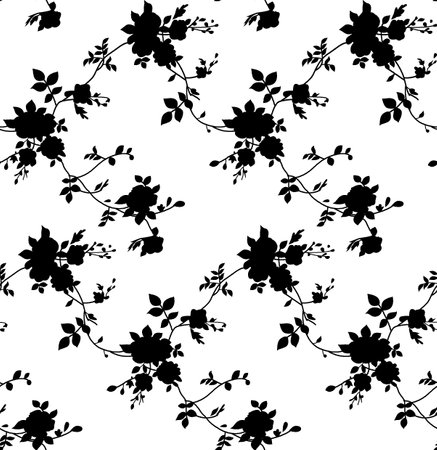 Seamless floral pattern with flowers. Black and white vector illustration.の写真素材