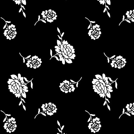 Seamless pattern with roses. Vector illustration. Black and white.の写真素材