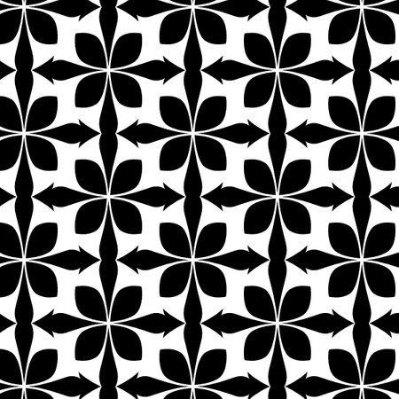Seamless black and white floral pattern. Abstract vector background.の写真素材