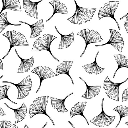 Ginkgo leaves seamless pattern. Hand drawn ginkgo leaves background.の写真素材