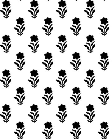 Seamless pattern with black flowers on white background. Vector illustration.の写真素材