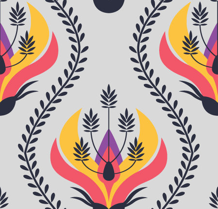 Seamless floral pattern with leaves and flowers. Vector illustration.