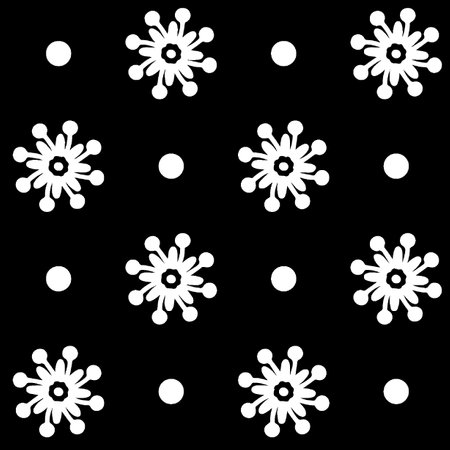 Cute seamless pattern with white snowflakes on a black backgroundの写真素材