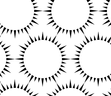 Abstract seamless pattern with suns. Black and white background. Vector illustration.