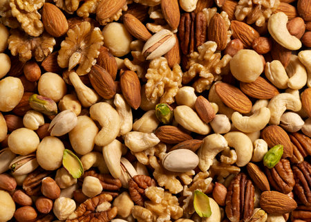 Mixed nuts background. Healthy food concept. Top view. Close up.の写真素材