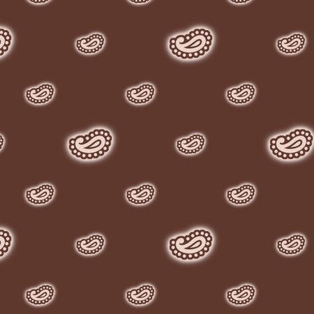 Seamless pattern with white paisley ornament on brown backgroundの写真素材