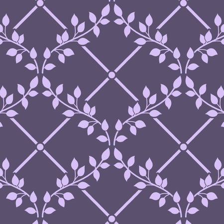 Seamless pattern with decorative leaves. Vector illustration. Purple background.の写真素材