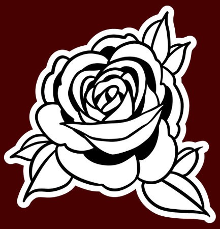 Illustration of a black and white rose on a red background.の写真素材