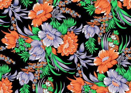 Seamless pattern with flowers in retro, vintage style. Floral background.