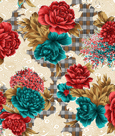 Seamless pattern with peony flowers. Textile rapport.の写真素材