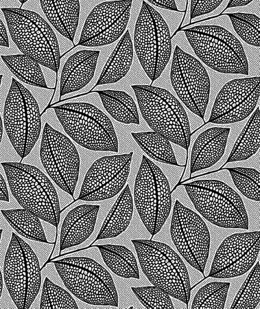 Seamless pattern of black and white leaves. Vector illustration.の写真素材
