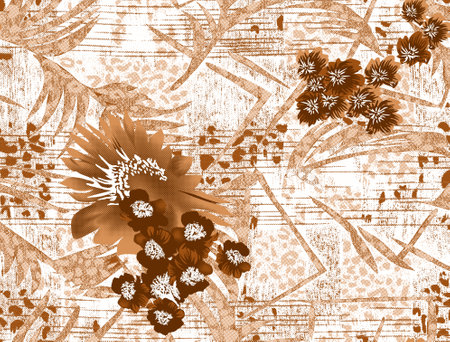 floral seamless background with grunge brush strokes and floral motifsの写真素材