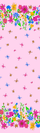 Floral background. Colorful flowers and butterflies on pink background.の写真素材