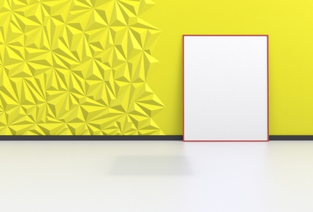 Blank picture in a yellow room, 3D rendering