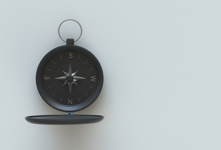 Black compass isolated on white table, 3D renderingの写真素材