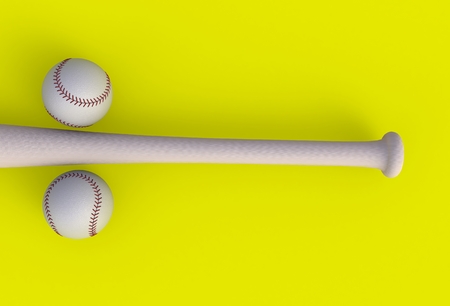 Baseball bat isolated on yellow background, 3d rendering