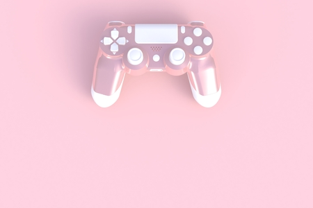 Computer game competition. Gaming concept. Pink joystick isolated on pink background, 3D renderingの写真素材