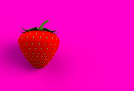 Red strawberry on pink background, 3D renderingの写真素材