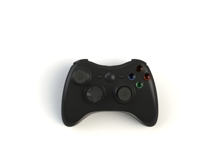 Computer game competition. Gaming concept. Black joystick isolated on white background, 3D rendering