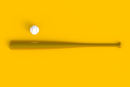 Baseball bat abstract minimal yellow background, Sport concept, 3d renderingの写真素材