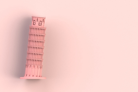 Red leaning tower of pisa on red background, 3D rendering