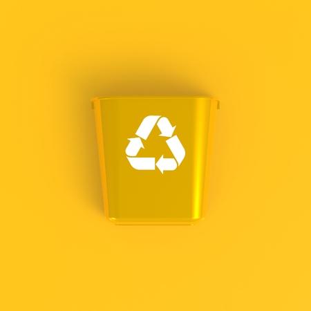Recycling bin abstract minimal yellow background, 3d rendering