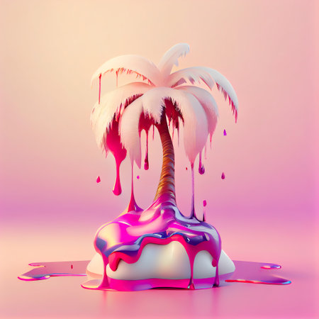 Coconut tree molten on pink pastel color background, generative aiの素材