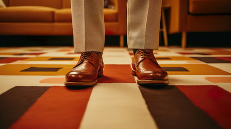 Legs standing on suede rug. Generative AIの素材