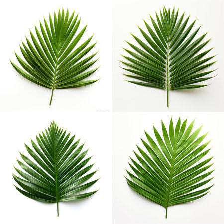 top down view of leaf laid horizontally, white background, Generative AIの素材