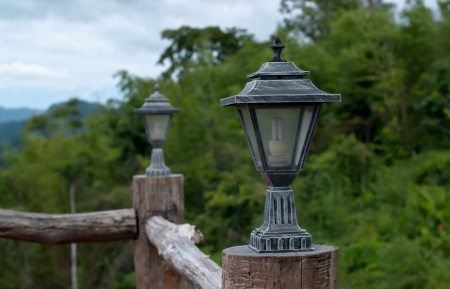 lighting fixture with landscape backgroundの写真素材
