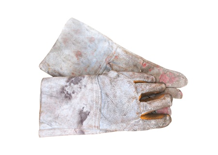 old leather glove on white backgroundの写真素材