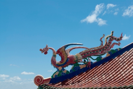 chinese phoenix on roof of chinese templeの写真素材