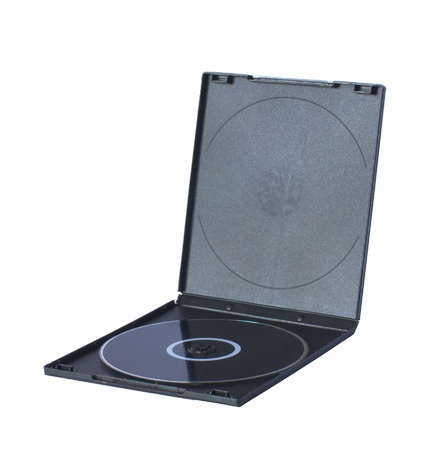 black box with  DVD disc inside isolated on white background